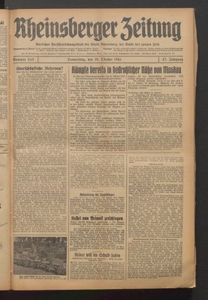 Rheinsberger Zeitung vom 16.10.1941