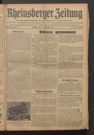 Rheinsberger Zeitung vom 17.10.1941