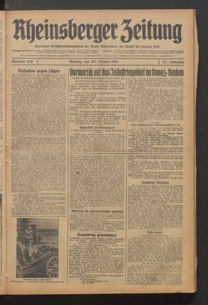 Rheinsberger Zeitung vom 20.10.1941