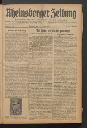 Rheinsberger Zeitung vom 21.10.1941