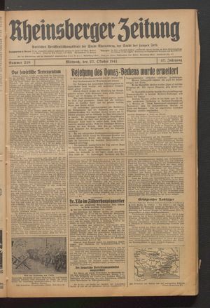 Rheinsberger Zeitung vom 22.10.1941