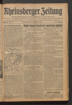Rheinsberger Zeitung vom 06.11.1941