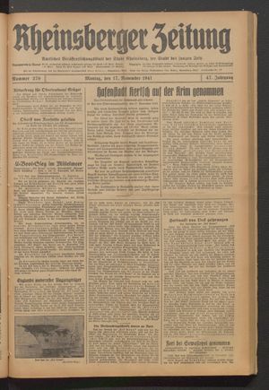 Rheinsberger Zeitung vom 17.11.1941