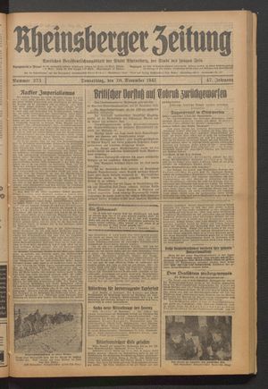 Rheinsberger Zeitung vom 20.11.1941