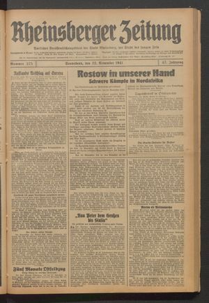 Rheinsberger Zeitung vom 22.11.1941