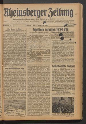 Rheinsberger Zeitung vom 25.11.1941