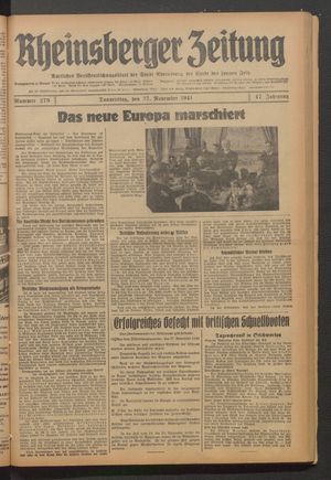 Rheinsberger Zeitung vom 27.11.1941