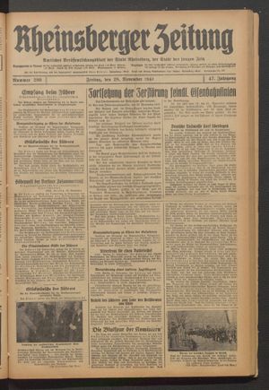 Rheinsberger Zeitung vom 28.11.1941