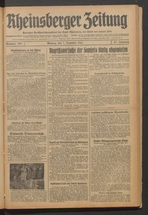 Rheinsberger Zeitung vom 01.12.1941