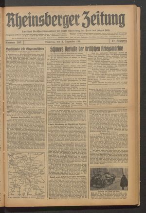 Rheinsberger Zeitung vom 02.12.1941