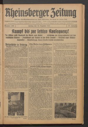 Rheinsberger Zeitung vom 12.12.1941