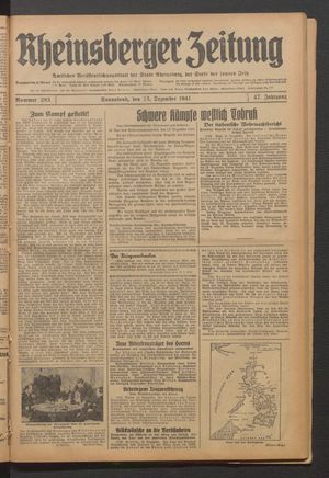 Rheinsberger Zeitung vom 13.12.1941