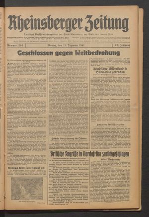 Rheinsberger Zeitung vom 15.12.1941