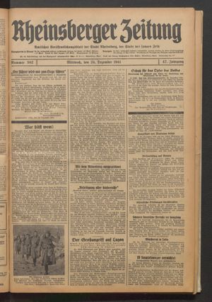 Rheinsberger Zeitung vom 24.12.1941