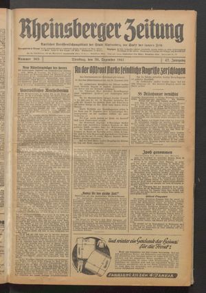 Rheinsberger Zeitung vom 30.12.1941