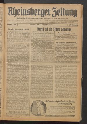 Rheinsberger Zeitung vom 31.12.1941