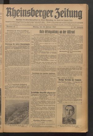 Rheinsberger Zeitung vom 23.02.1942