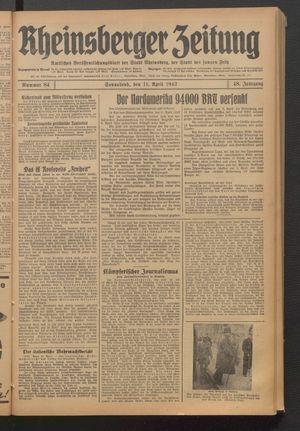 Rheinsberger Zeitung vom 11.04.1942