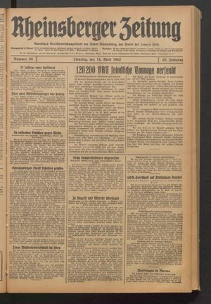 Rheinsberger Zeitung vom 14.04.1942