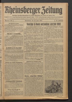 Rheinsberger Zeitung vom 13.06.1942