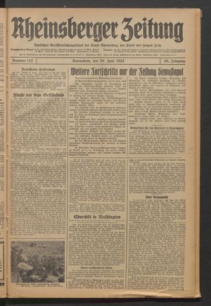 Rheinsberger Zeitung vom 20.06.1942