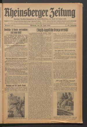 Rheinsberger Zeitung vom 24.06.1942