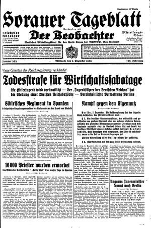 Sorauer Tageblatt vom 02.12.1936