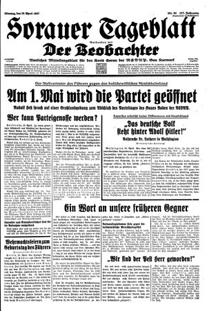 Sorauer Tageblatt vom 19.04.1937
