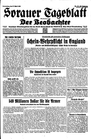 Sorauer Tageblatt on Apr 27, 1939