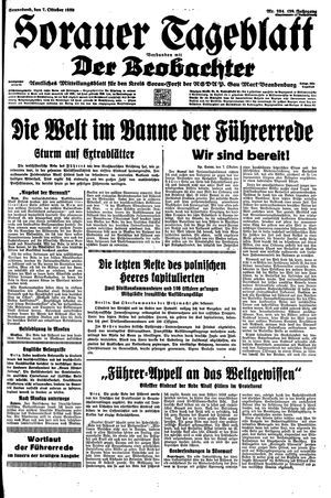 Sorauer Tageblatt vom 07.10.1939