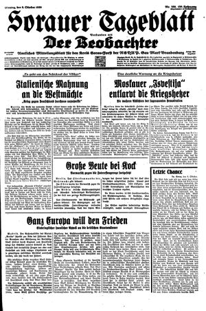 Sorauer Tageblatt vom 09.10.1939