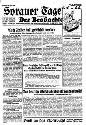 Sorauer Tageblatt vom 03.04.1940