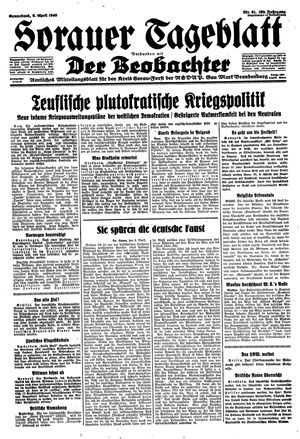 Sorauer Tageblatt vom 06.04.1940