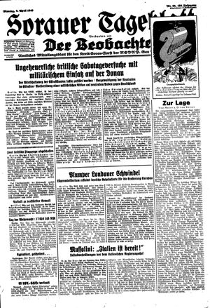Sorauer Tageblatt vom 08.04.1940