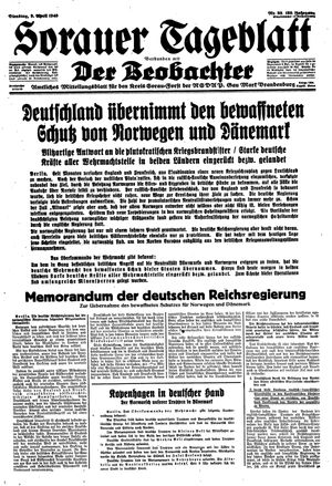 Sorauer Tageblatt vom 09.04.1940