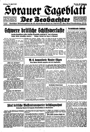 Sorauer Tageblatt vom 12.04.1940