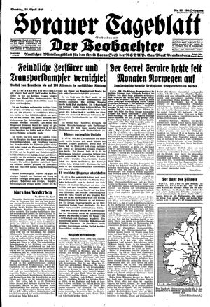 Sorauer Tageblatt vom 23.04.1940