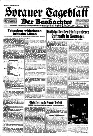 Sorauer Tageblatt vom 24.04.1940