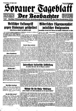 Sorauer Tageblatt vom 25.04.1940