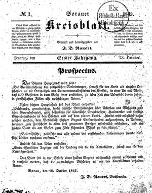 Sorauer Kreisblatt vom 23.10.1843