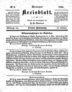 Sorauer Kreisblatt vom 25.10.1843