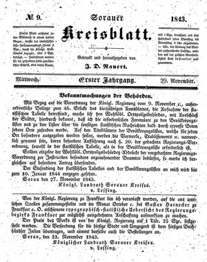 Sorauer Kreisblatt vom 29.11.1843