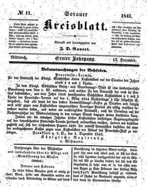 Sorauer Kreisblatt vom 13.12.1843