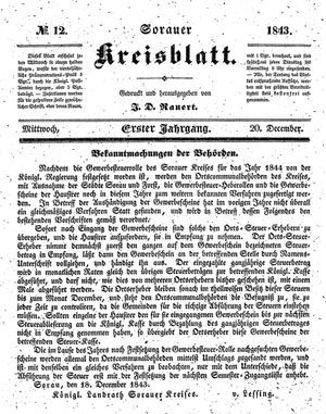 Sorauer Kreisblatt vom 20.12.1843