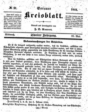Sorauer Kreisblatt vom 22.05.1844