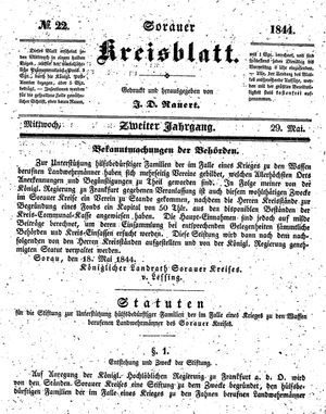 Sorauer Kreisblatt vom 29.05.1844