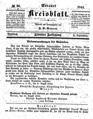 Sorauer Kreisblatt vom 04.09.1844