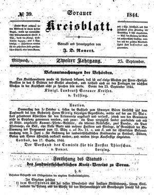 Sorauer Kreisblatt on Sep 25, 1844