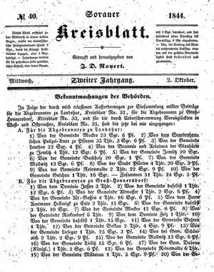 Sorauer Kreisblatt vom 02.10.1844