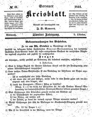 Sorauer Kreisblatt vom 09.10.1844